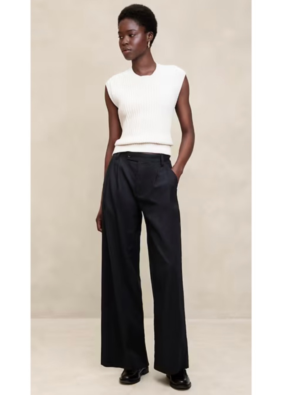 NWT Banana Republic Linen Blend High Rise Pleated Wide Leg Trouser Pant Black 20